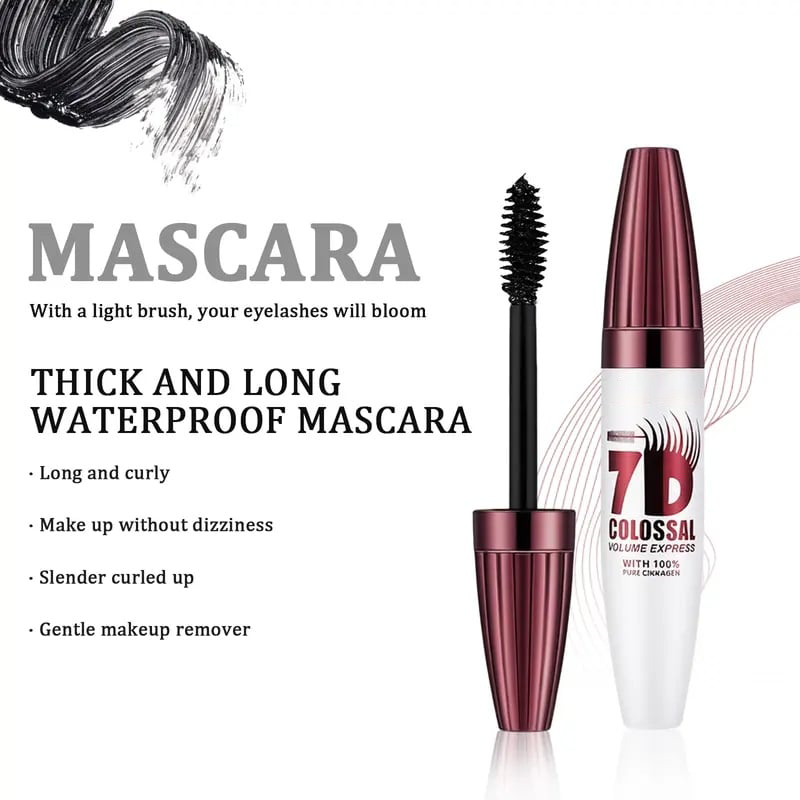 Alcuras® 7D Waterproof Mascara - 24H Long Lasting Volume & Curl, Smudge-Proof Lift for Natural False Lash Look