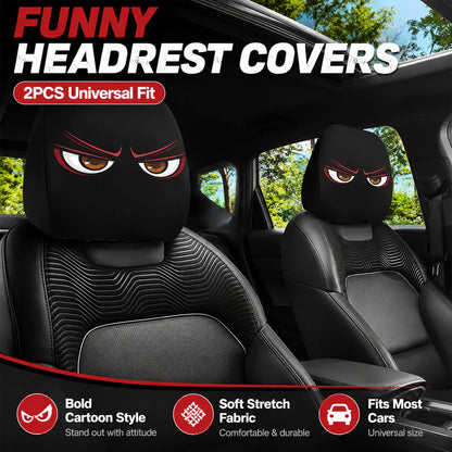 🔥LAST DAY SALE 49% OFF-😆Funny Cartoon Car Headrest Covers – 2PCS Universal Fit 🚗