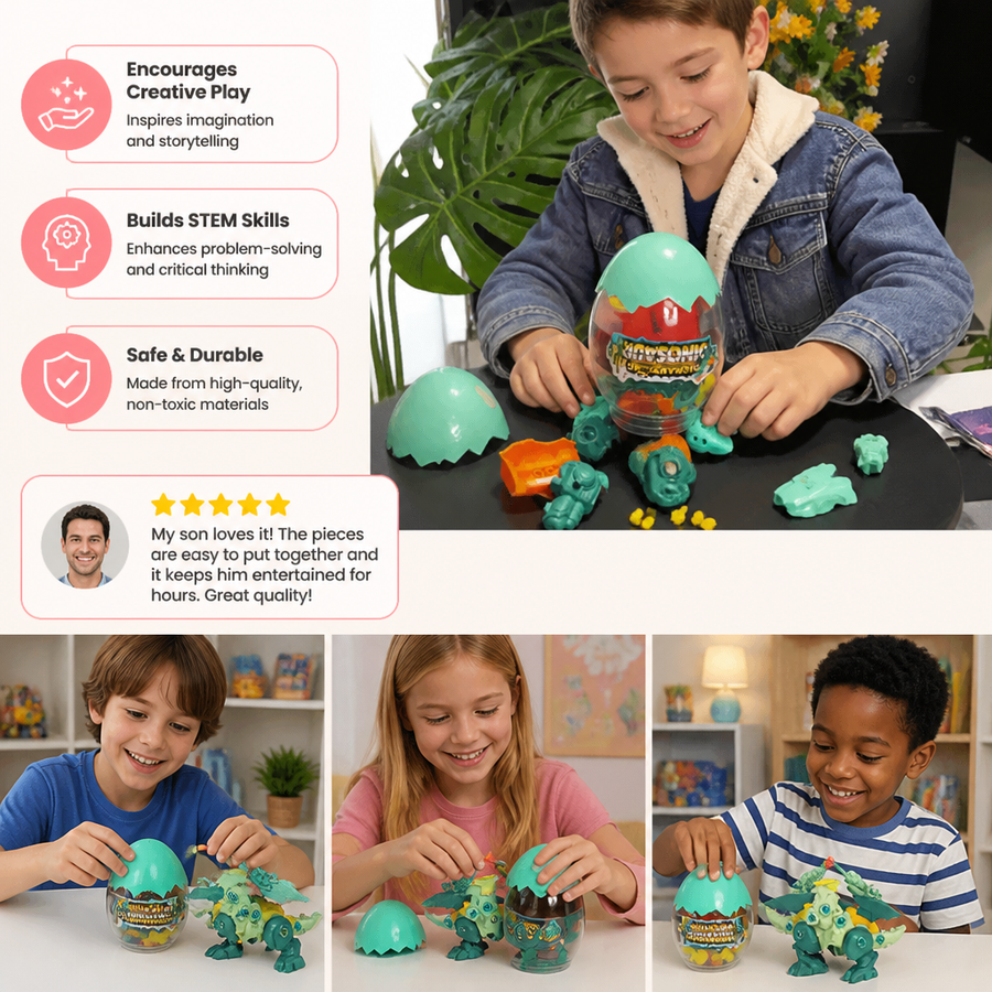 Child enjoying the DIY dinosaur egg building toy