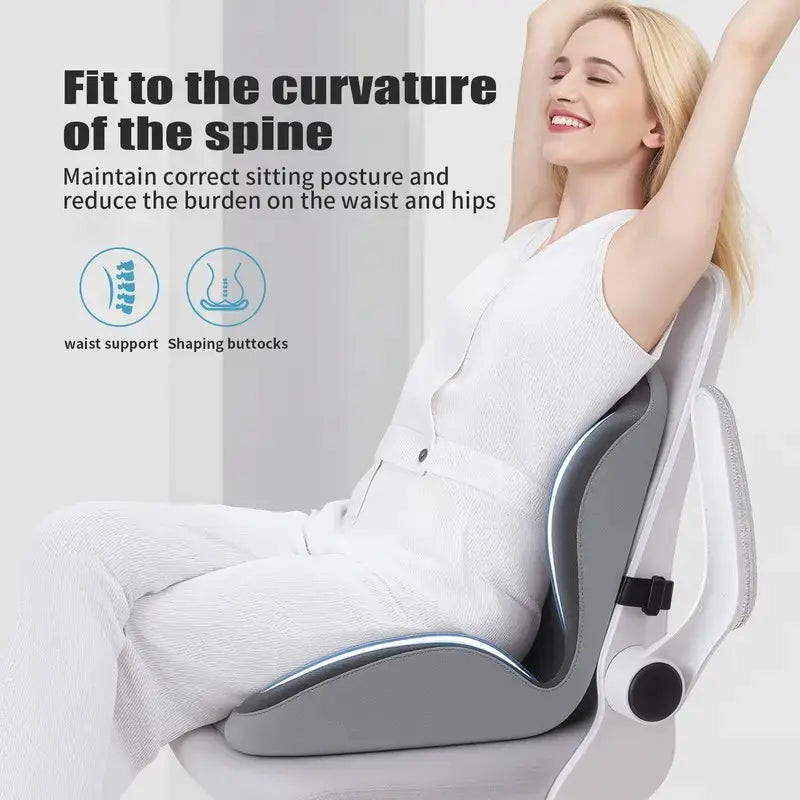 Ergonomic Memory Foam Seat Cushion with Lumbar and Back Support, Relieves Back Pain, Reduces Pressure