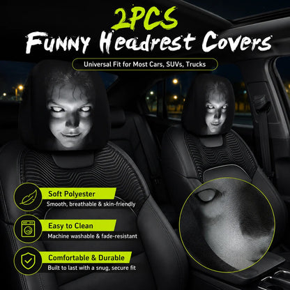 🔥LAST DAY SALE 49% OFF-😆Funny Cartoon Car Headrest Covers – 2PCS Universal Fit 🚗
