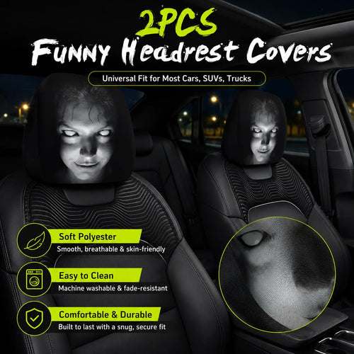 🔥LAST DAY SALE 49% OFF-😆Funny Cartoon Car Headrest Covers – 2PCS Universal Fit 🚗