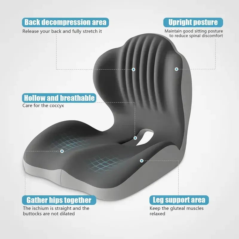 Ergonomic Memory Foam Seat Cushion with Lumbar and Back Support, Relieves Back Pain, Reduces Pressure