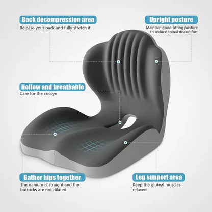 Ergonomic Memory Foam Seat Cushion with Lumbar and Back Support, Relieves Back Pain, Reduces Pressure