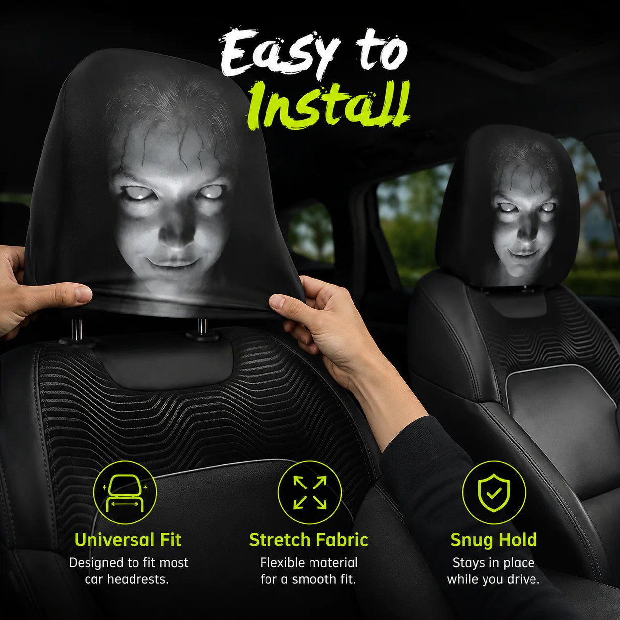 🔥LAST DAY SALE 49% OFF-😆Funny Cartoon Car Headrest Covers – 2PCS Universal Fit 🚗
