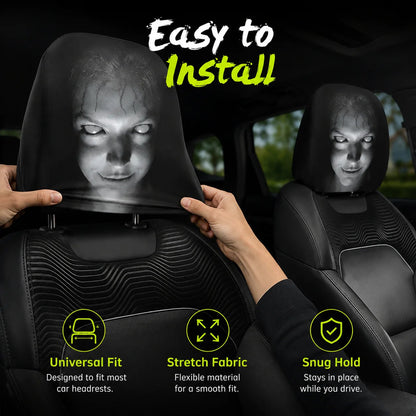 🔥LAST DAY SALE 49% OFF-😆Funny Cartoon Car Headrest Covers – 2PCS Universal Fit 🚗