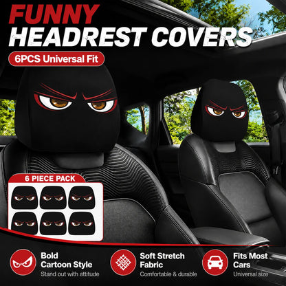 🔥LAST DAY SALE 49% OFF-😆Funny Cartoon Car Headrest Covers – 2PCS Universal Fit 🚗