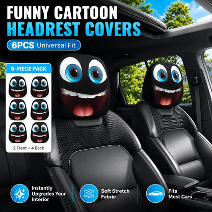 🔥LAST DAY SALE 49% OFF-😆Funny Cartoon Car Headrest Covers – 2PCS Universal Fit 🚗