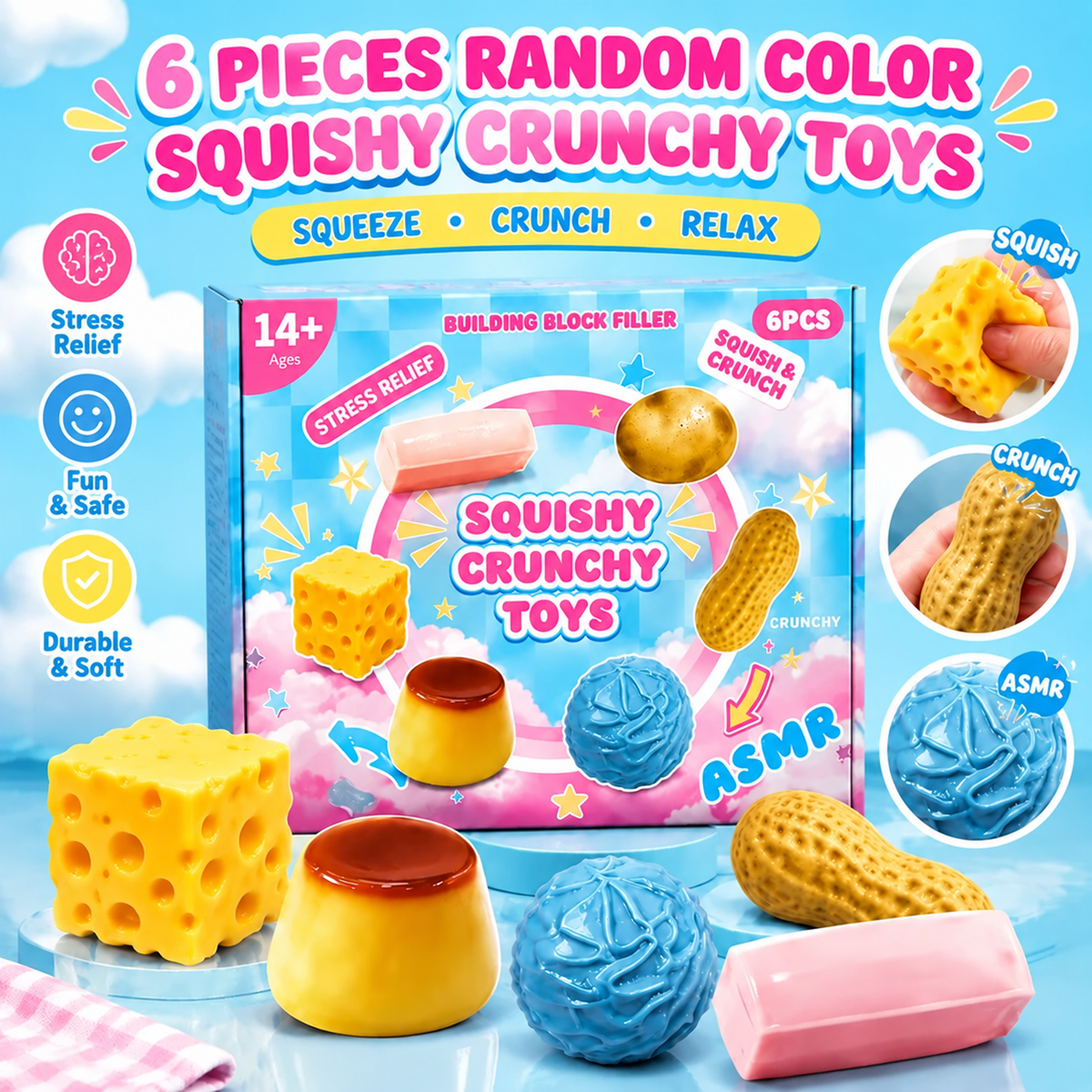 6-Piece Crunchy ASMR Squishies 📦 Free Shipping