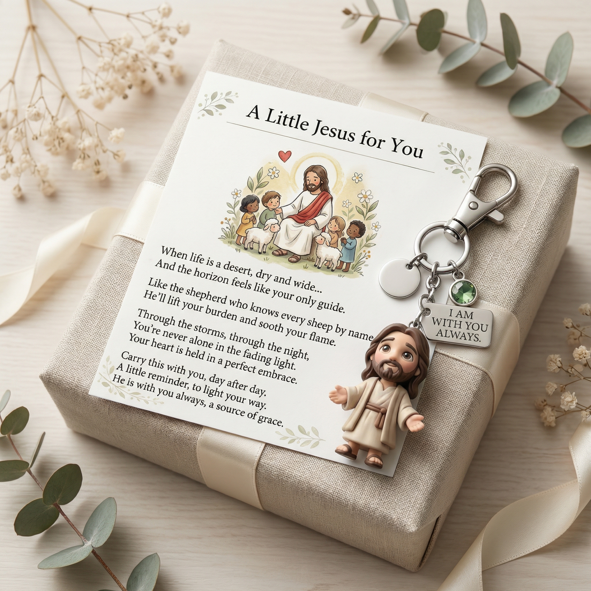 "A Little Jesus for You" - Comforting Pocket Reminder Keychain & Poem Card Gift Set 🌟🙏