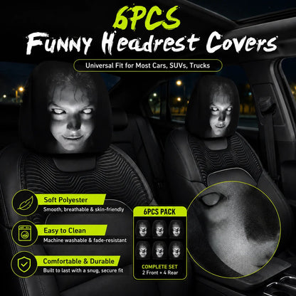 🔥LAST DAY SALE 49% OFF-😆Funny Cartoon Car Headrest Covers – 2PCS Universal Fit 🚗