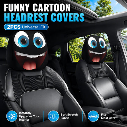🔥LAST DAY SALE 49% OFF-😆Funny Cartoon Car Headrest Covers – 2PCS Universal Fit 🚗
